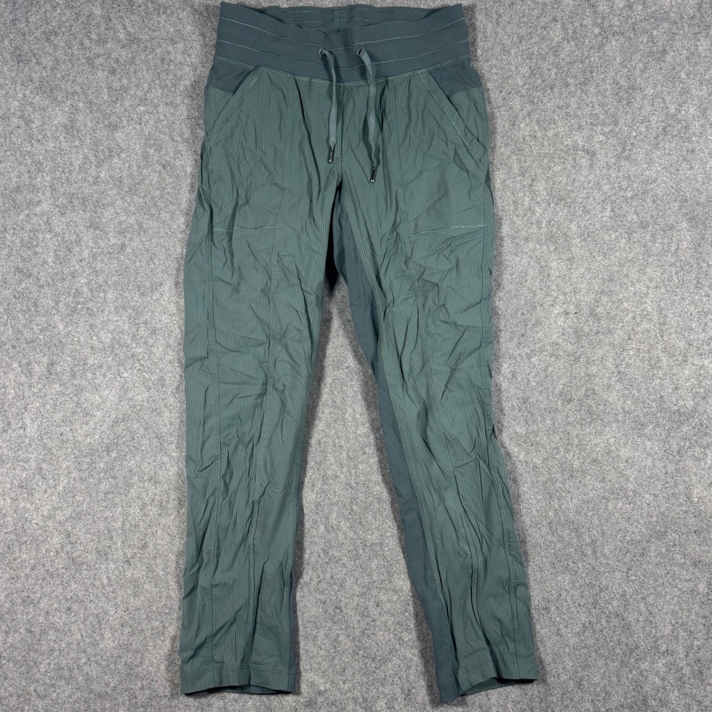 Lululemon Beyond the Studio Jogger Women 6 Green Pinstripe Ribbed Waist Tapered